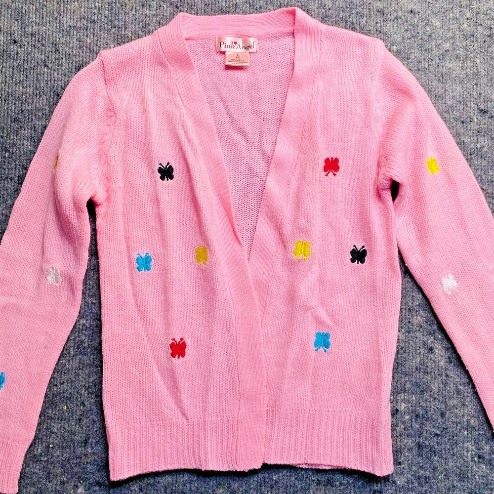 Pink Angel Cardigan Sweater Girls L 6x Butterflies BACK TO SCHOOL